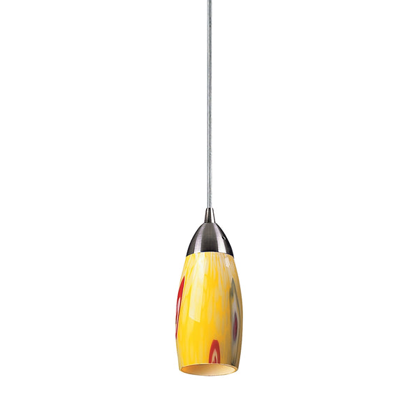 Milan 1 Light Pendant In Satin Nickel And Yellow Blaze Glass