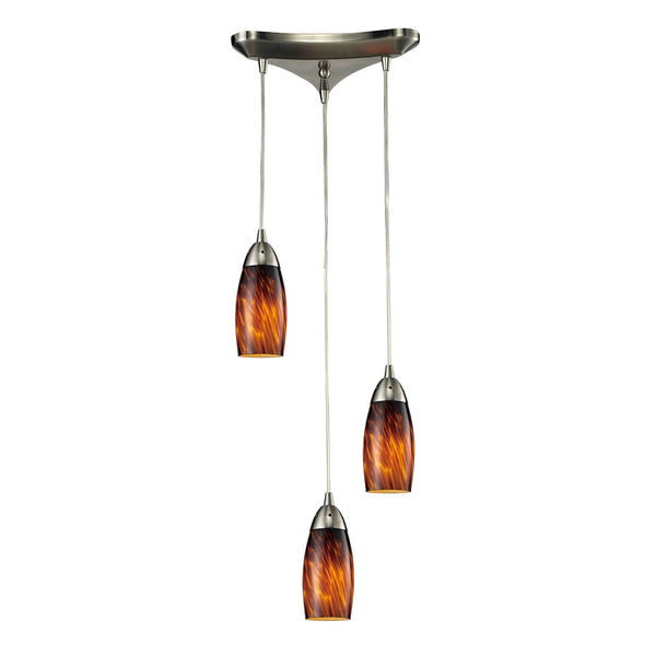 Milan 3 Light Pendant In Satin Nickel And Espresso Glass