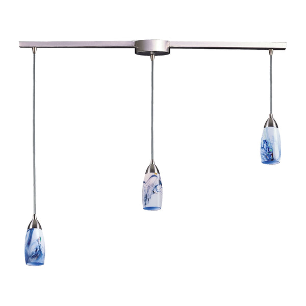 Milan 3 Light Pendant In Satin Nickel And Mountain Glass