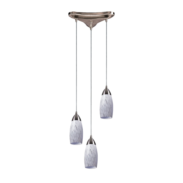 Milan 3 Light Pendant In Satin Nickel And Snow White Glass