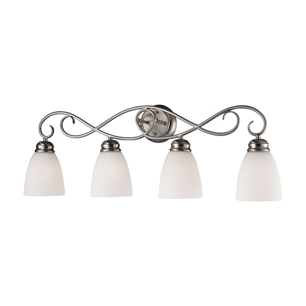 Chatham 4 Light Vanity In Brushed Nickel And White Glass