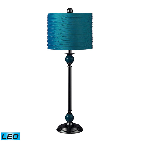 Carrington Metal LED Buffet Lamp In Turquoise With Pleated Shade