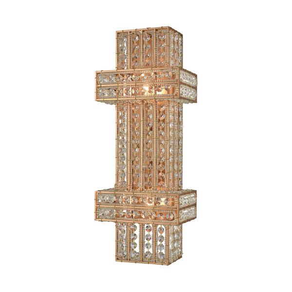 Lexicon 2 Light Sconce In Matte Gold With Clear Crystal