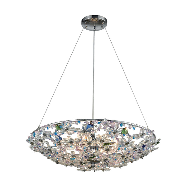 Crystallus 8 Light Chandelier In Polished Chrome With Multi-Colored Crystal