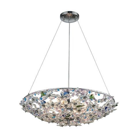 Crystallus 8 Light Chandelier In Polished Chrome With Multi-Colored Crystal