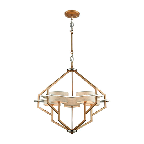 Warrenton 5 Light Chandelier In Matte Gold With Polished Nickel Accents And Beige Linen Shades Included