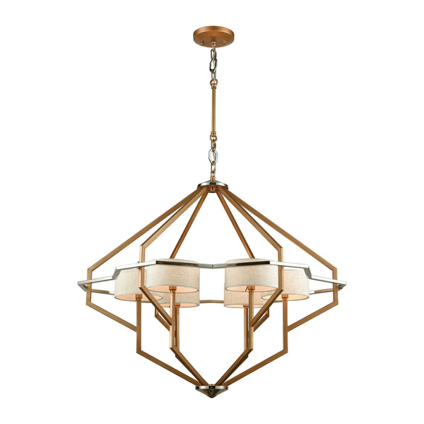 Warrenton 6 Light Chandelier In Matte Gold With Polished Nickel Accents And Beige Linen Shades Included