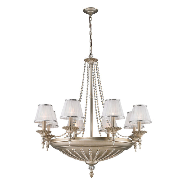 Renee 14 Light Chandelier In Aged Silver With Sheer White Fabric Shades