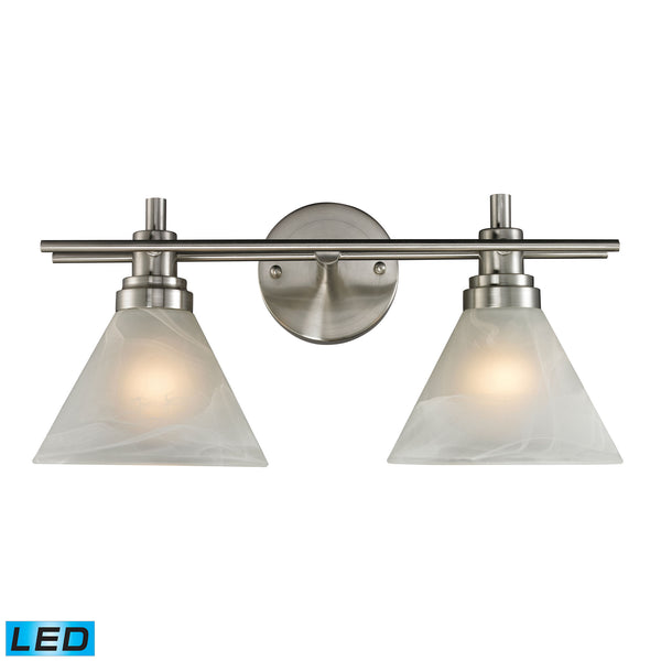 Pemberton 1 Light LED Vanity In Brushed Nickel And Marbelized White Glass