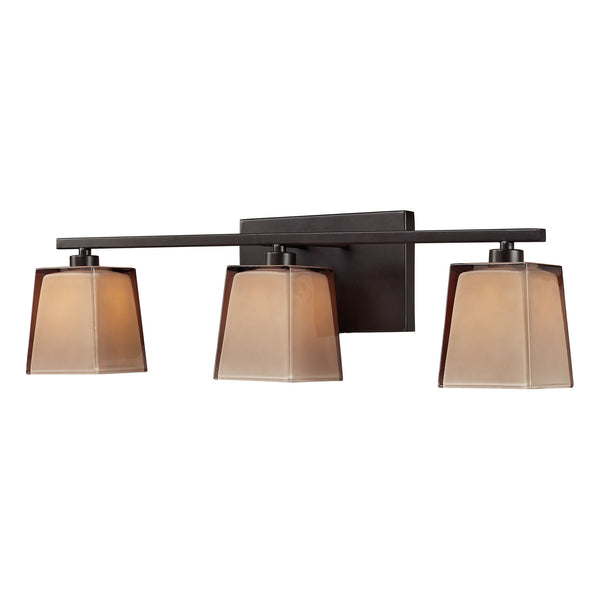 Serenity 3 Light Vanity In Oiled Bronze And Tan Glass