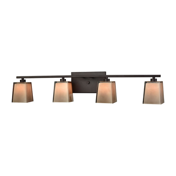 Serenity 4 Light Vanity In Oil Rubbed Bronze With Tan Cube Glass
