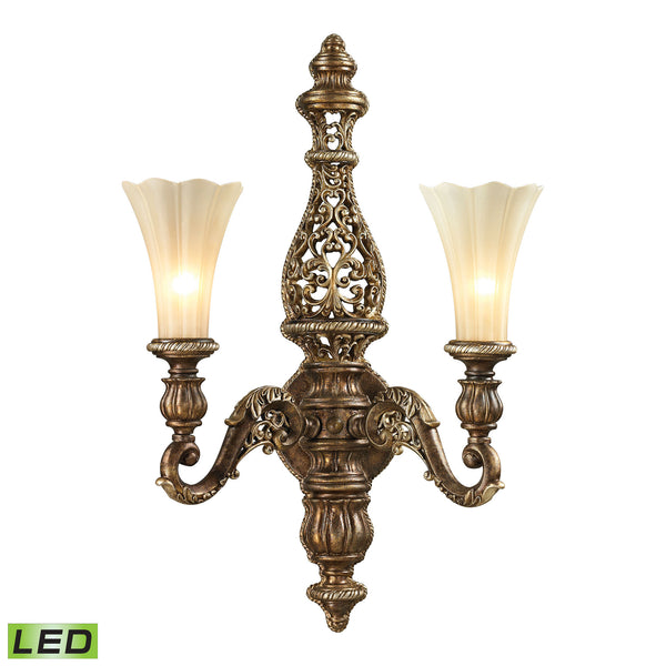 Allesandria 2 Light LED Sconce In Burnt Bronze In Weathered Gold Leaf
