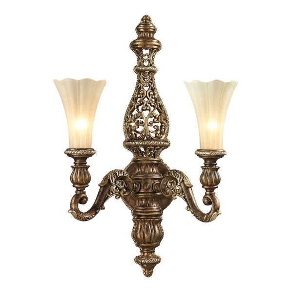 Allesandria 2 Light Sconce In Burnt Bronze In Weathered Gold Leaf