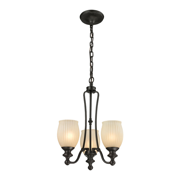 Park Ridge 3 Light Chandelier In Oil Rubbed Bronze And Reeded Glass