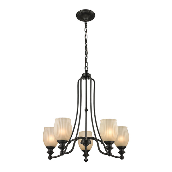 Park Ridge 5 Light Chandelier In Oil Rubbed Bronze And Reeded Glass