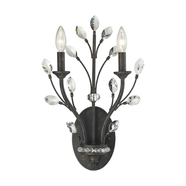 Crystal Branches 2 Light Wall Sconce In Burnt Bronze