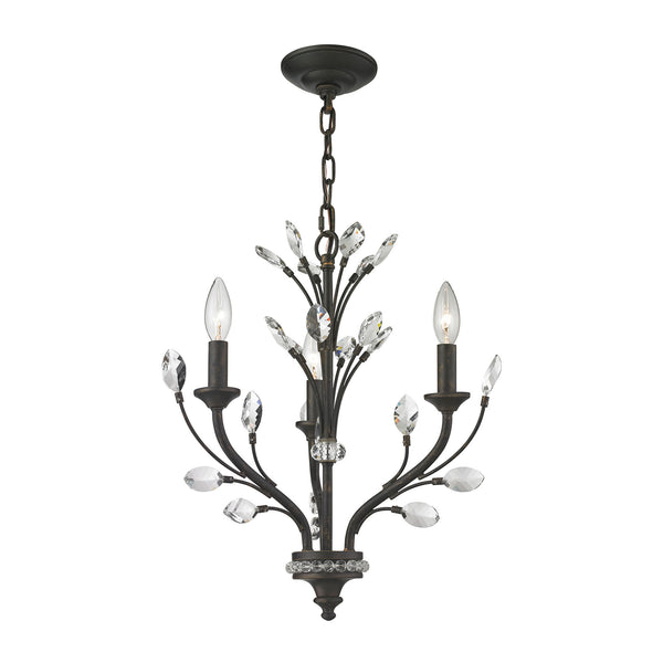 Crystal Branches 3 Light Chandelier In Burnt Bronze