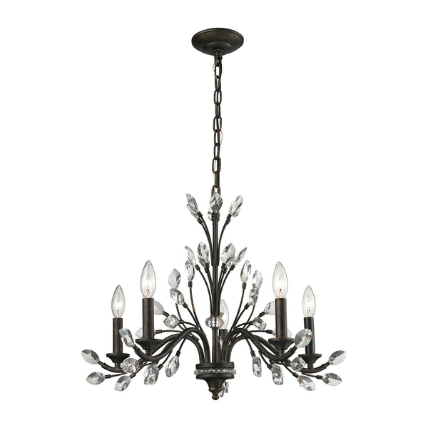 Crystal Branches 5 Light Chandelier In Burnt Bronze
