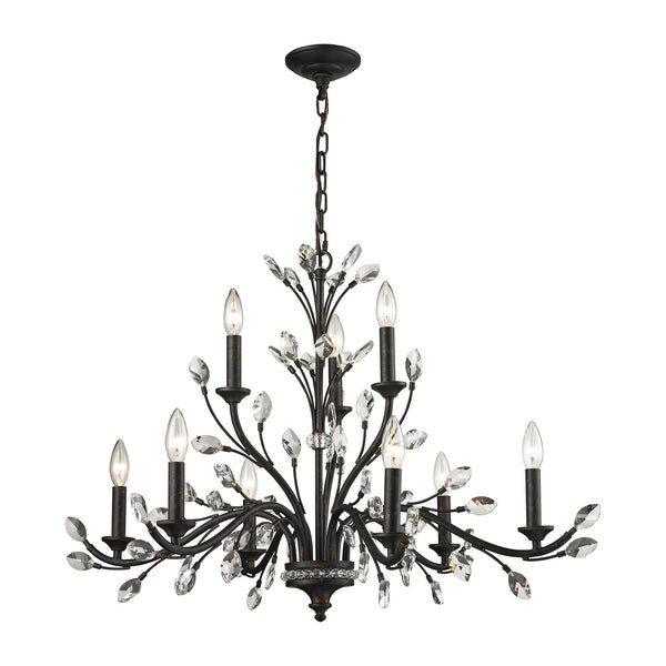 Crystal Branches 9 Light Chandelier In Burnt Bronze