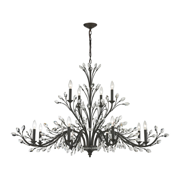 Crystal Branches 12 Light Chandelier In Burnt Bronze