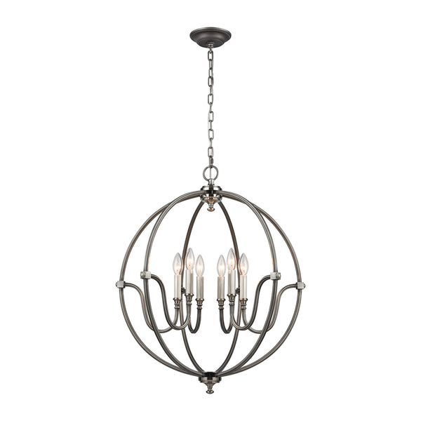 Stanton 6 Light Chandelier In Weathered Zinc With Brushed Nickel Accents