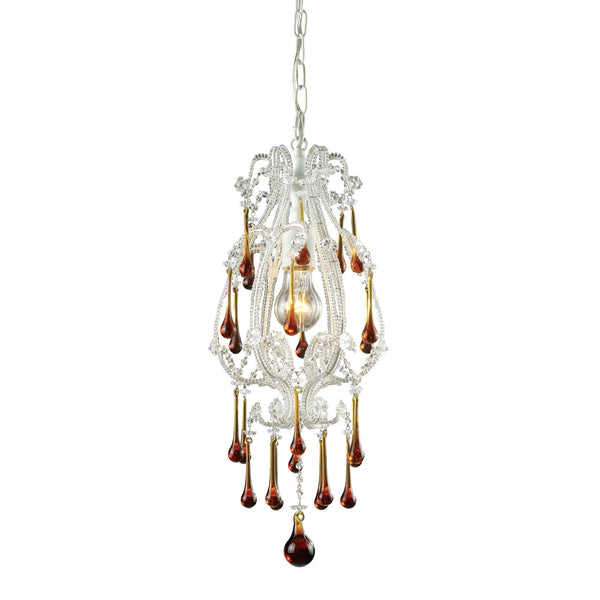 Opulence 1 Light Pendant In Antique White And Amber Crystal