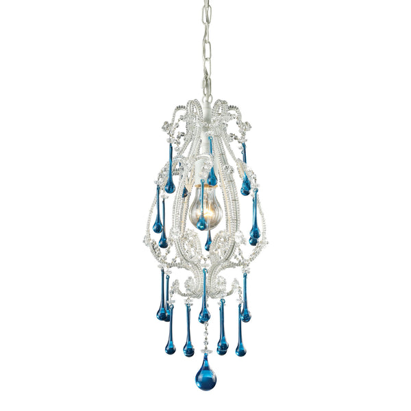 Opulence 1 Light Pendant In Antique White And Aqua Crystal