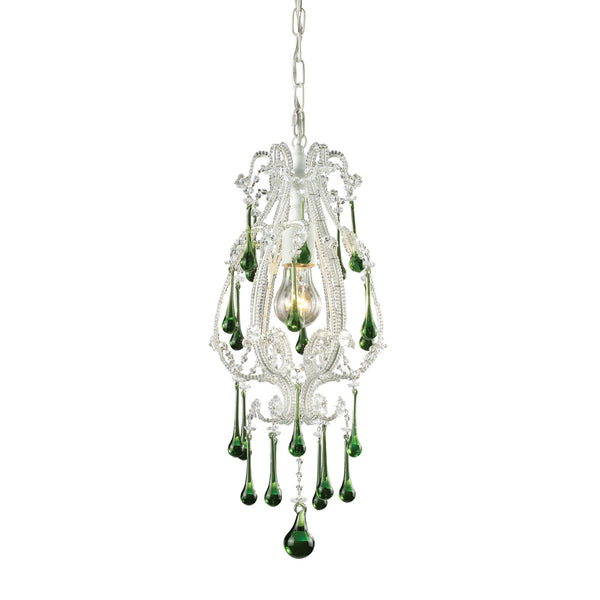 Opulence 1 Light Pendant In Antique White And Lime Crystal