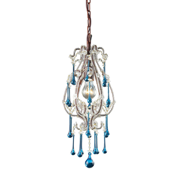 Opulence 1 Light Pendant In Rust With Aqua Crystals