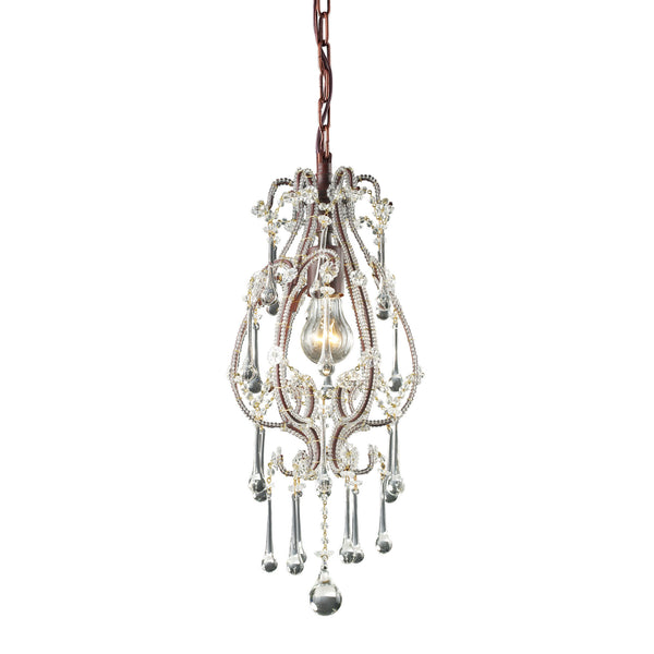 Opulence 1 Light Pendant In Rust With Clear Crystals
