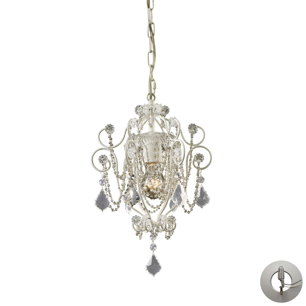 Elise 1 Light Chandelier In Antique White And Clear Crystal - Includes Recessed Lighting Kit