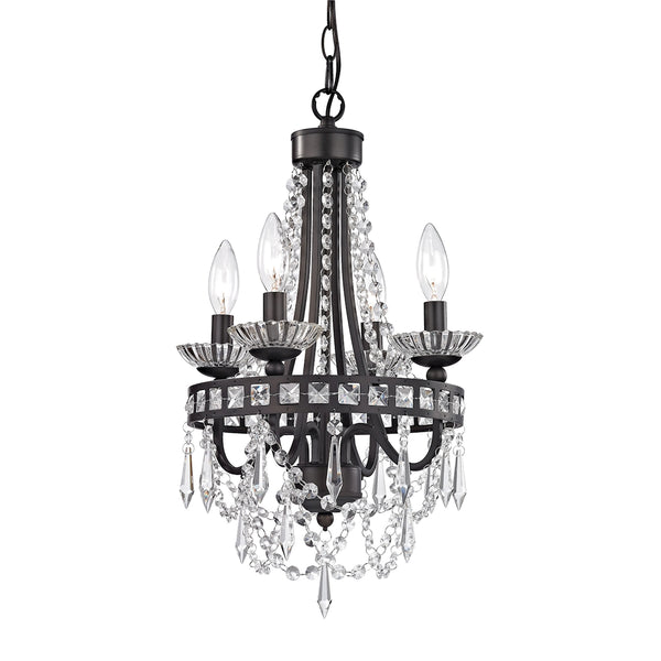 Mini Chandelier In Dark Bronze And Clear