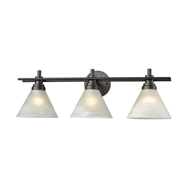 Pemberton 3 Light Vanity In Oil Rubbed Bronze With White Marbleized Glass