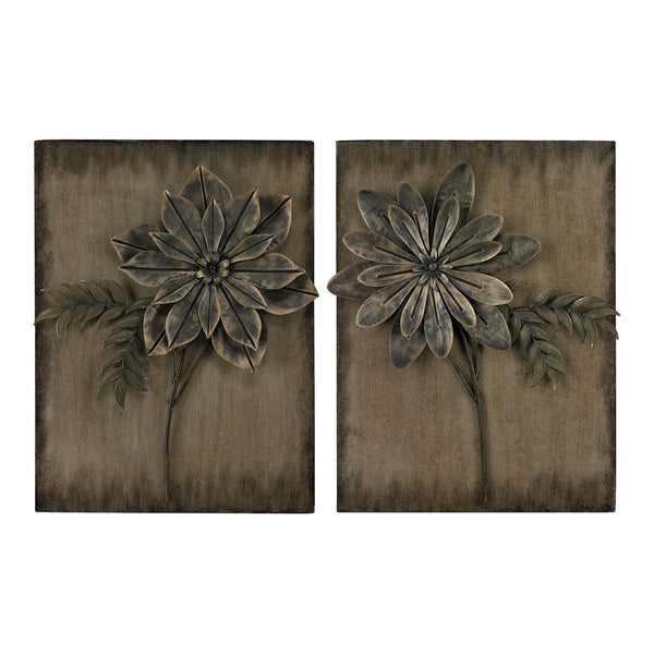 Promenade-Set Of 2 Metal Flower Wall Panels
