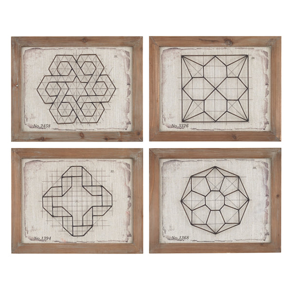 Set of 4 Geometric Wirework Framed Wall Art