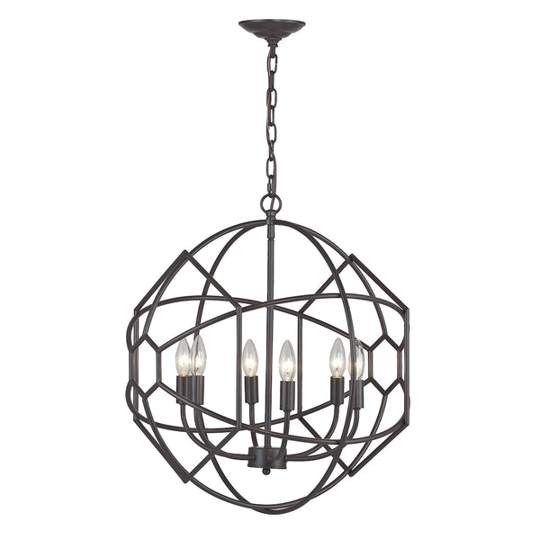 Strathroy 6 Light Rustic Iron Orb Chandelier With Honeycomb Metalwork