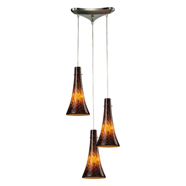 Tromba 3 Light Pendant In Satin Nickel And Espresso