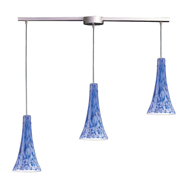 Tromba 3 Light Pendant In Starburst Blue Glass