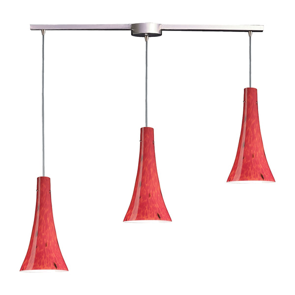 Tromba 3 Light Pendant In Fire Red Glass