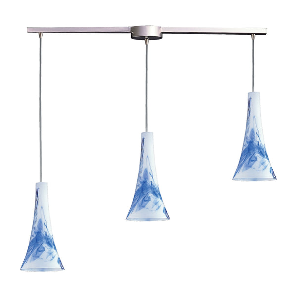 Tromba 3 Light Pendant In Satin Nickel And Mountain Glass
