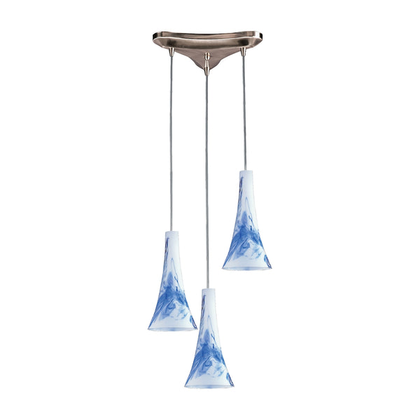 Tromba 3 Light Pendant In Satin Nickel And Mountain Glass
