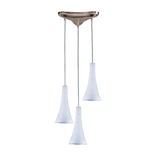 Tromba 3 Light Pendant In Satin Nickel And Snow White Glass