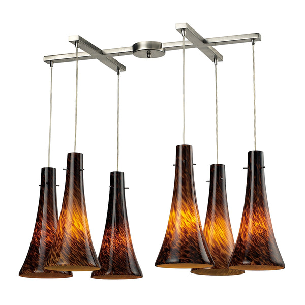 Tromba 6 Light Pendant In Satin Nickel And Espresso