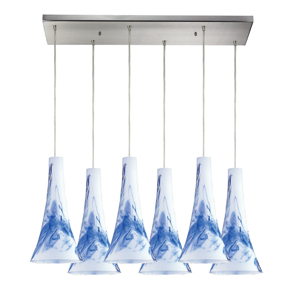 Tromba 6 Light Pendant In Satin Nickel And Mountain Glass