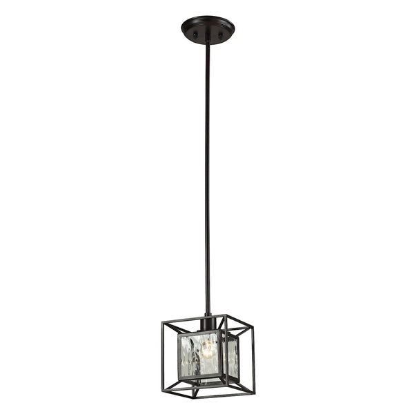 Cubix 1 Light Pendant In Oiled Bronze And Clear Water Glass