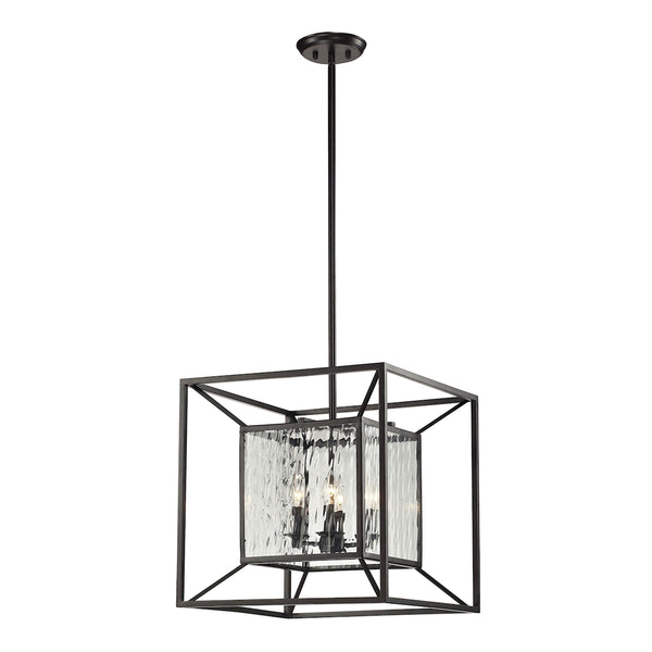 Cubix 4 Light Pendant In Oiled Bronze And Clear Water Glass