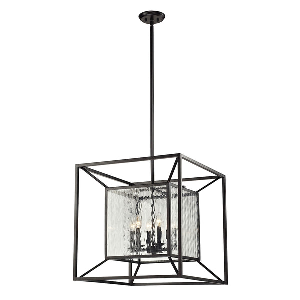 Cubix 6 Light Pendant In Oiled Bronze And Clear Water Glass