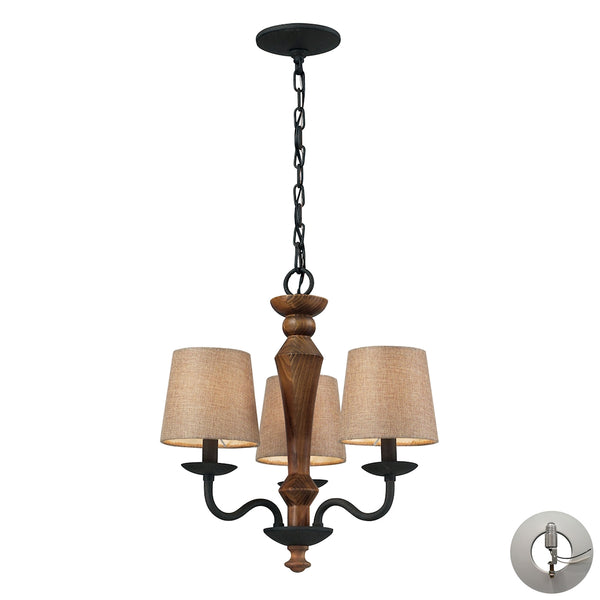 Early American 3 Light Chandelier In Colonial Maple And Vintage Rust - Includes Recessed Lighting Kit