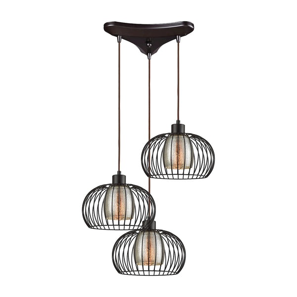 Yardley 3 Light Triangle Pan Fixture In Oil Rubbed Bronze With Mercury Glass