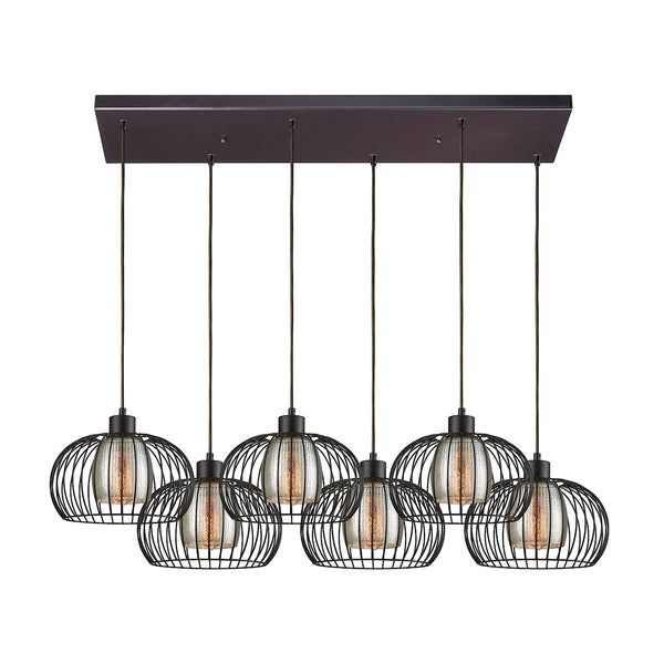 Yardley 6 Light Rectangle Fixture In Oil Rubbed Bronze With Mercury Glass